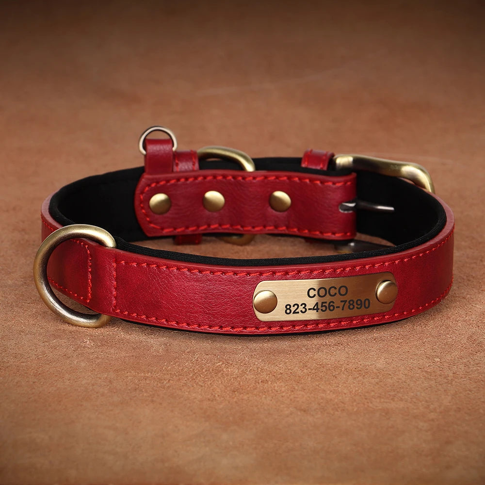 🐾 Personalized PU Leather Dog Collar – Custom Engraved Nameplate ID Tag 🐶