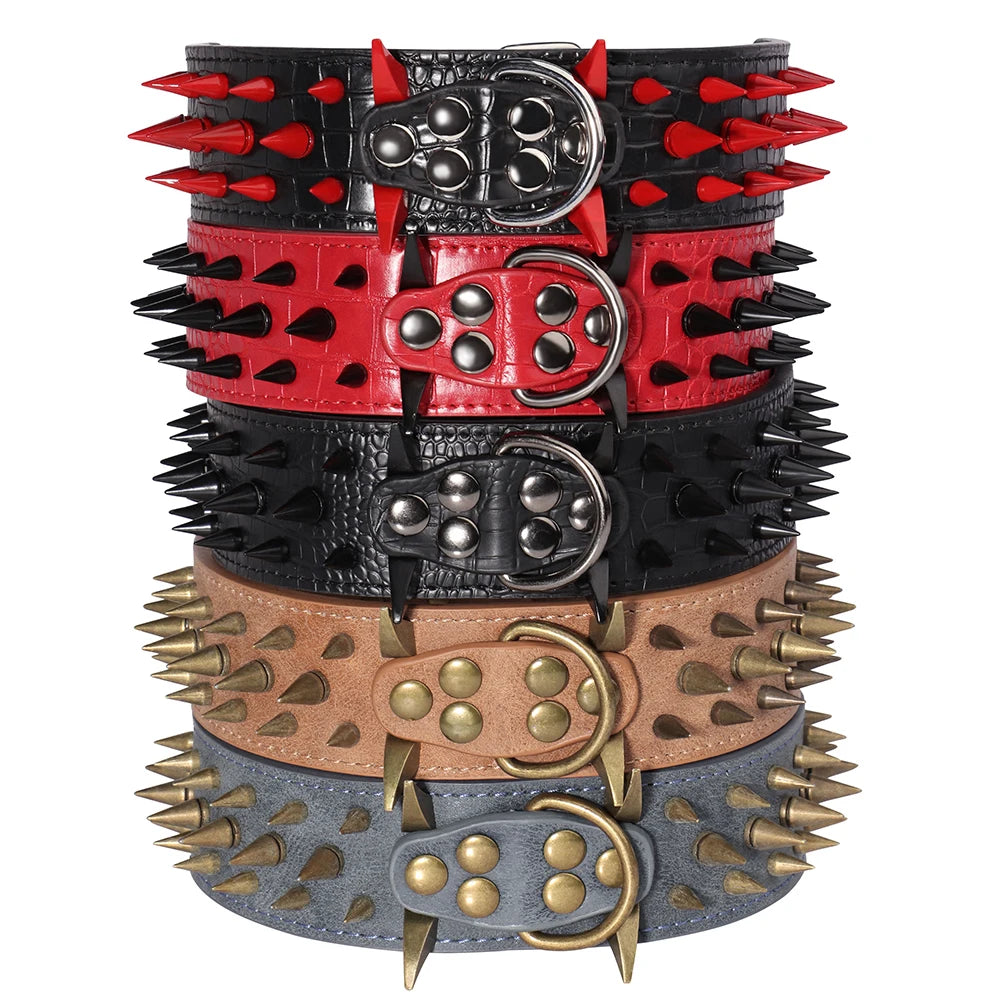 Cool Spikes Studded Dog Collar – 2" Wide PU Leather Collar for Pitbulls, German Shepherds & Large Breeds (S–XL)