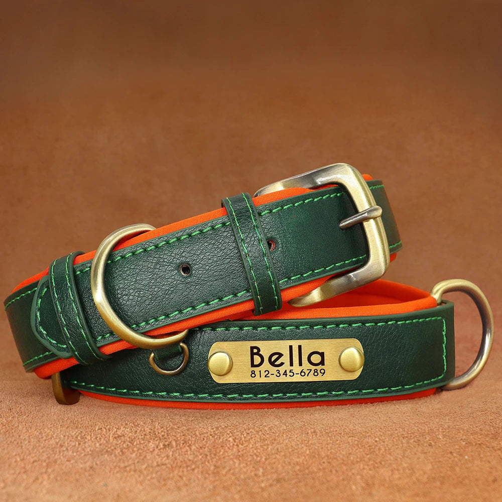 Custom PU Leather Dog Collar – Free Engraving | Adjustable Personalized Pet ID Tag for Small, Medium & Large Dogs