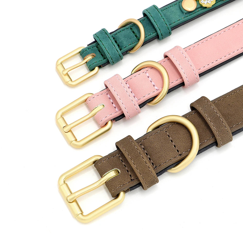Custom Dog Name Collar – Bling Rhinestone Leather Collar with Free Charms & Personalized Letters