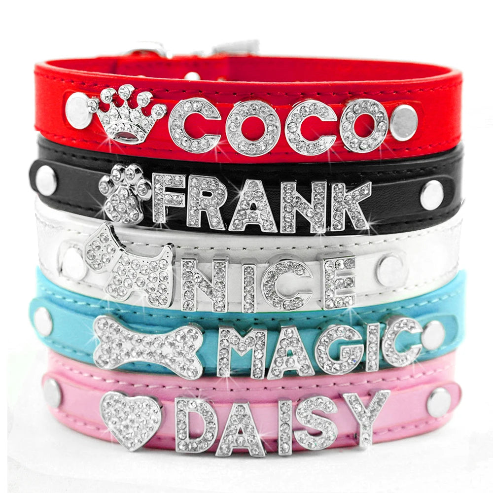 ✨ Custom Rhinestone Dog Collar – Personalized Name Bling for Small Dogs & Puppie