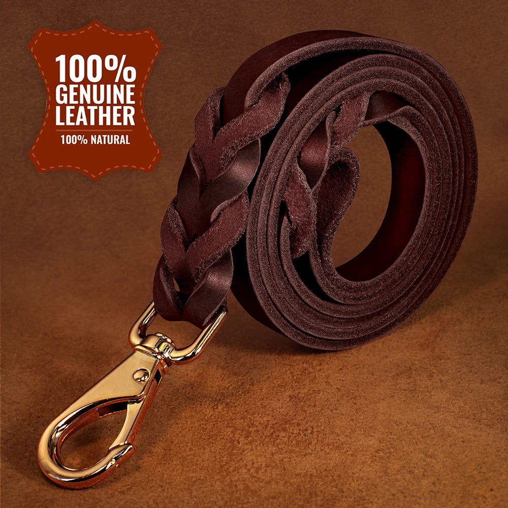 1.5m Real Leather Dog Leash – Strong Genuine Leather Pet Walking Lead Rope for Small, Medium & Large Dogs