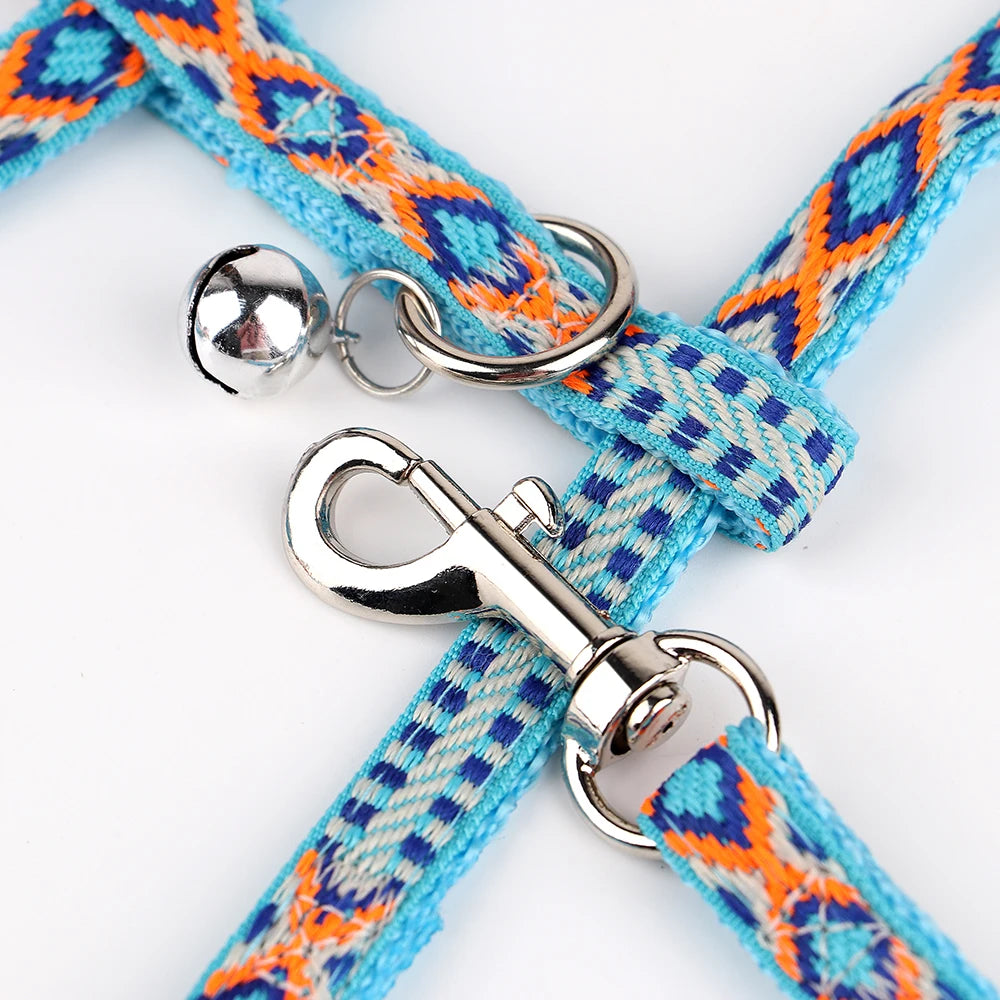 Nylon Cat & Puppy Harness Leash Set – Adjustable Pet Vest with Bell for Small Dogs & Cats