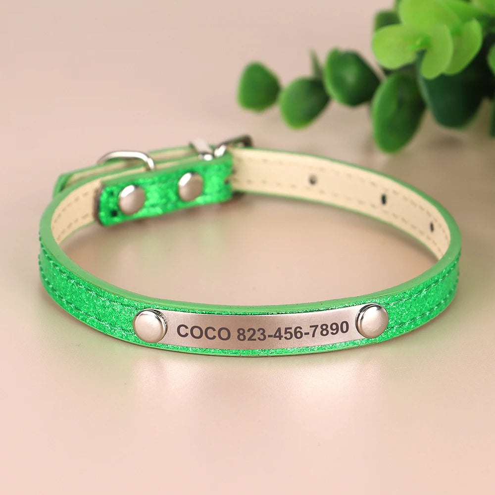 Anti-Lost Personalized Cat Collar with Engraved ID Nameplate – Bling Collar for Cats & Small Dogs