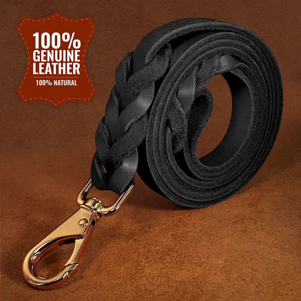 1.5m Real Leather Dog Leash – Strong Genuine Leather Pet Walking Lead Rope for Small, Medium & Large Dogs