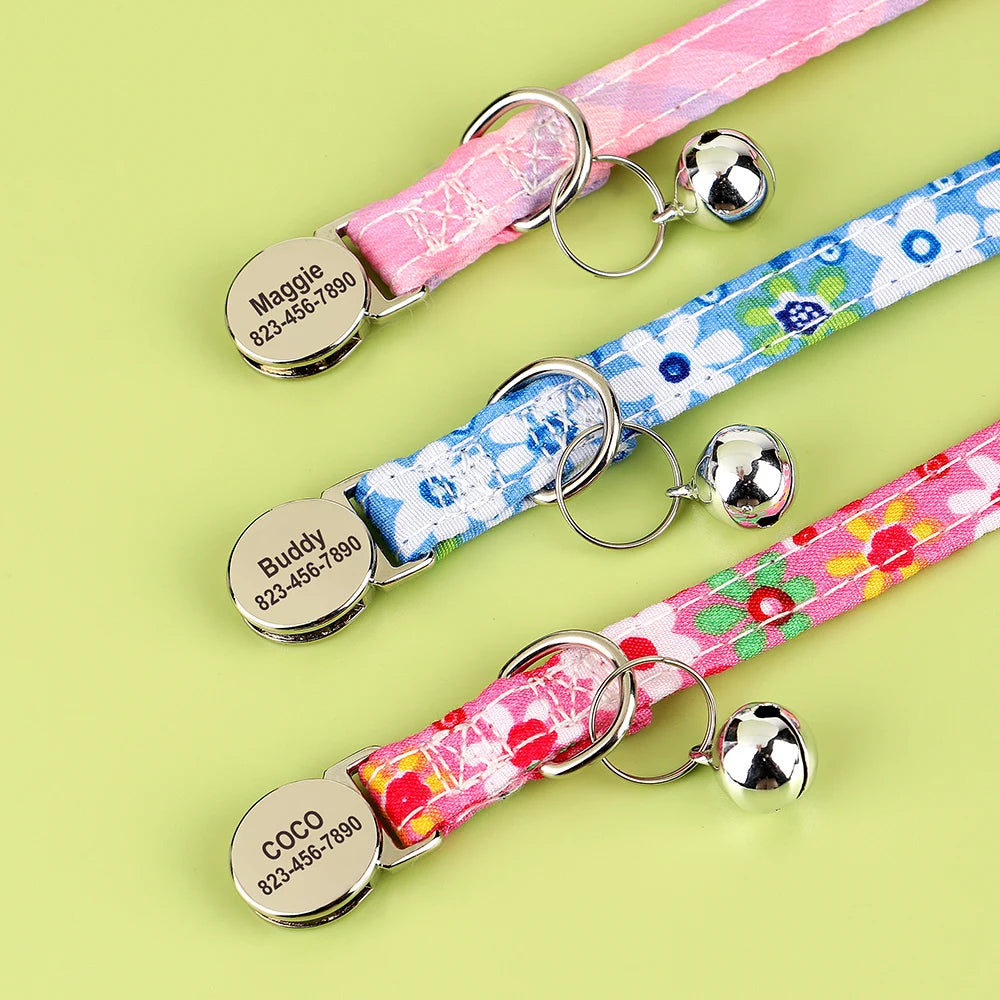 Personalized Cat & Dog Collar with Bell – Custom Engraved ID Tag, Adjustable Pet Collar for Small Dogs & Cats