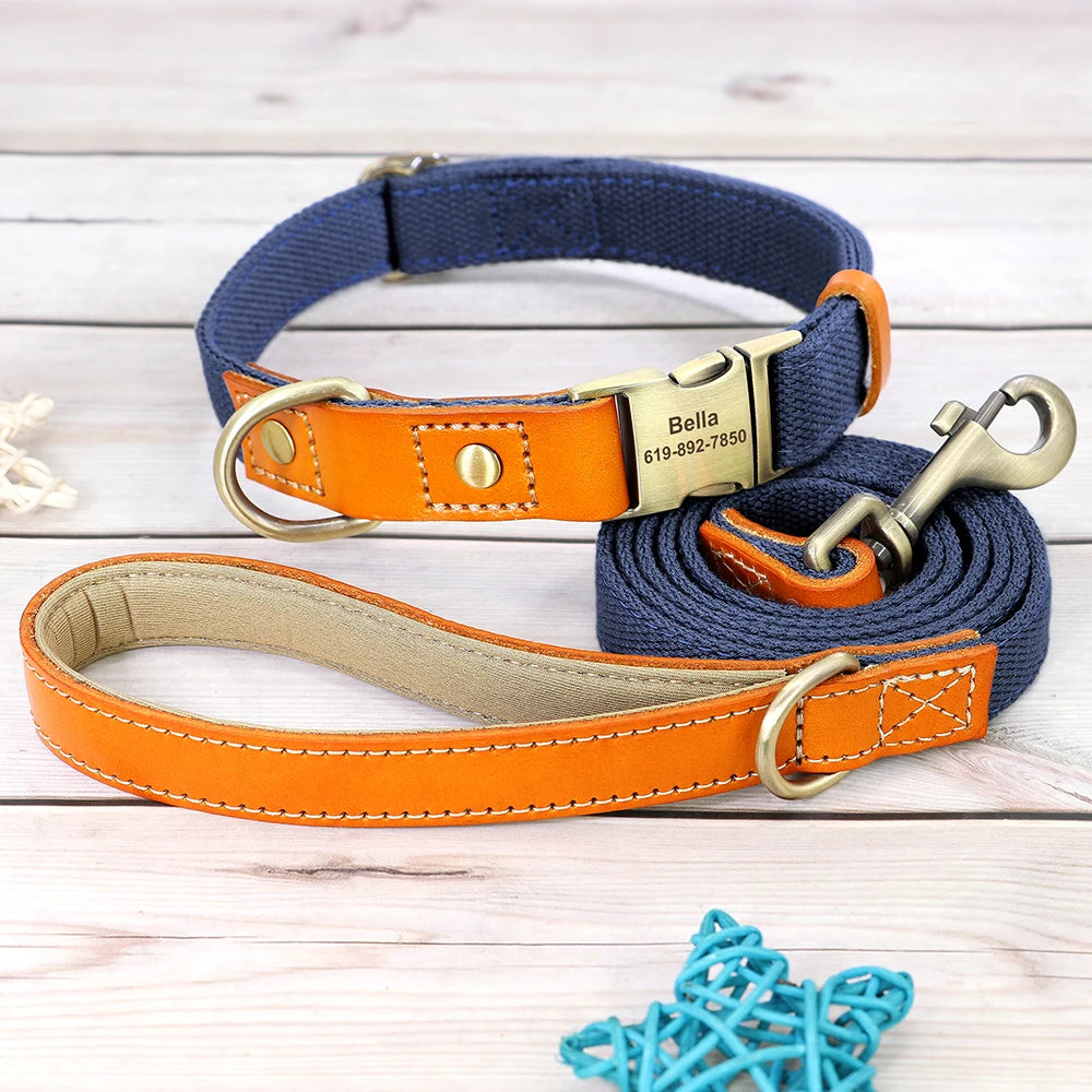 Nylon Custom Dog Collar & Leash Set – Personalized with Leather Nameplate