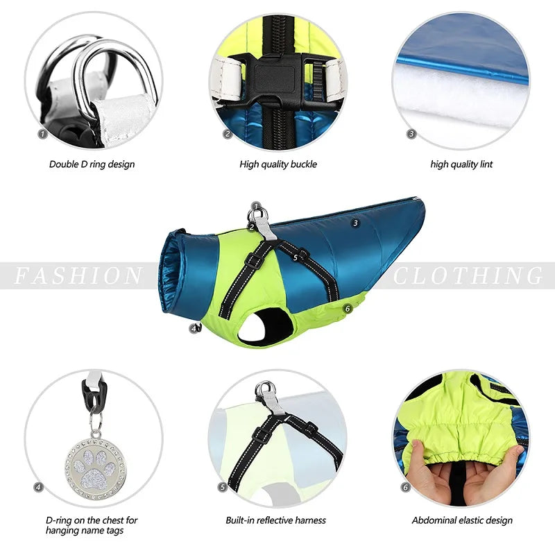 Warm Waterproof Dog Vest with Built-In Harness – Reflective Winter Jacket for Small & Medium Dogs