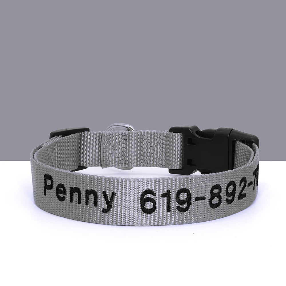 Custom Embroidered Nylon Dog Collar – Personalized Name & Phone Number – Adjustable ID Collar for Small, Medium & Large Dogs