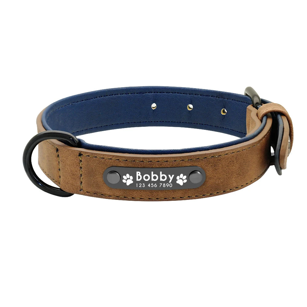 Custom Leather Dog Collar with Engraved Nameplate – Personalized for Small to XXL Dogs