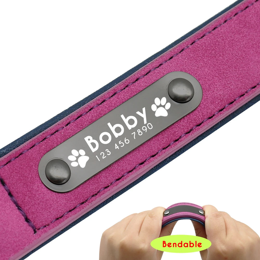 Custom Leather Dog Collar with Engraved Nameplate – Personalized for Small to XXL Dogs
