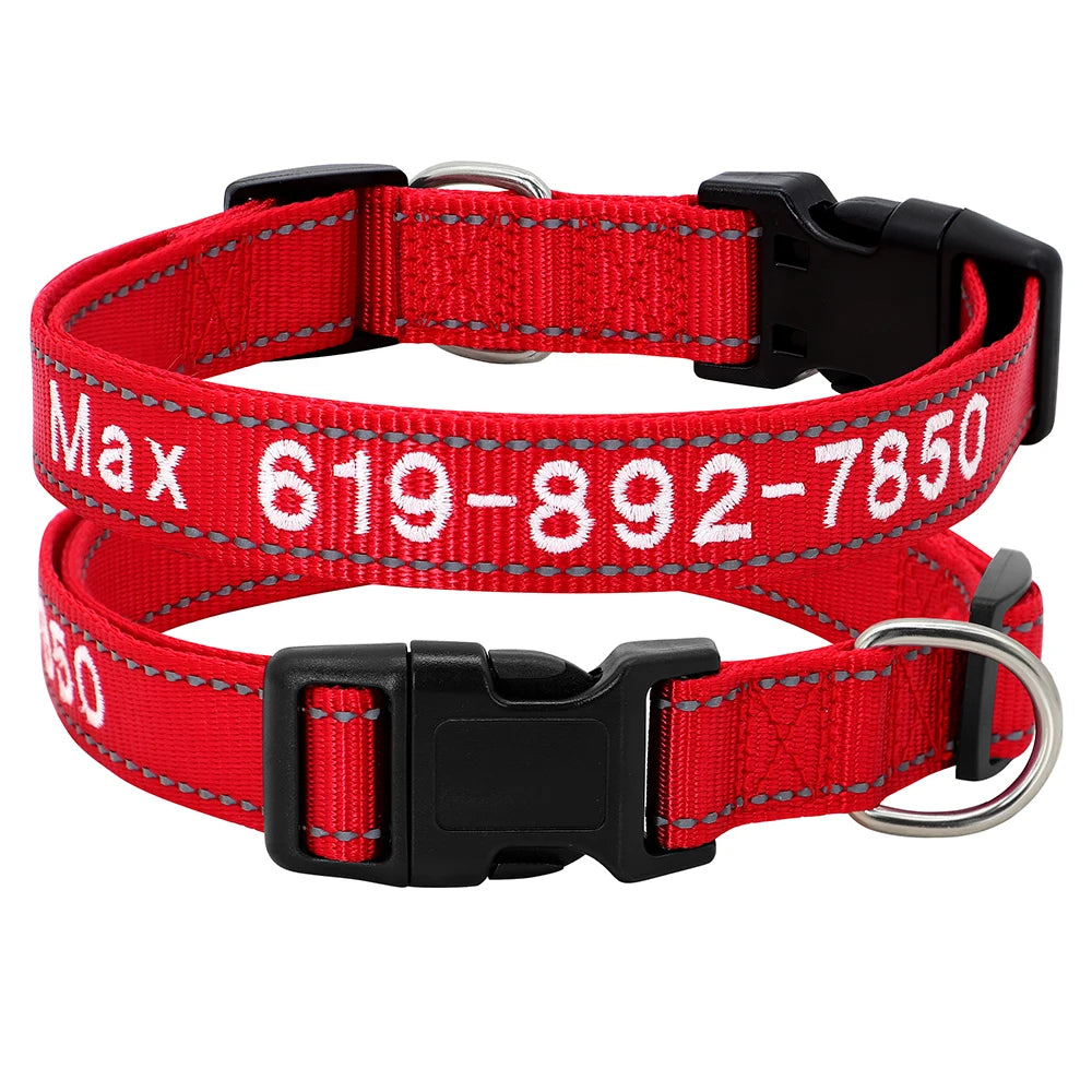 Reflective Personalized Nylon Dog Collar – Custom Embroidered ID Name & Phone – Reflective Adjustable Collar for Small, Medium & Large Dogs