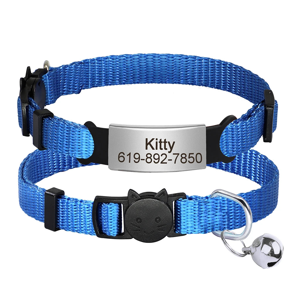 Personalized Nameplate Cat Collar – Custom Engraved Safety Collar with Bell for Cats & Kittens