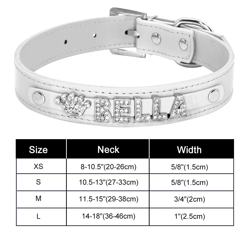 Bling Personalized Dog & Cat Collar – PU Leather Puppy Chihuahua Necklace with DIY Rhinestone Name & Free Charms