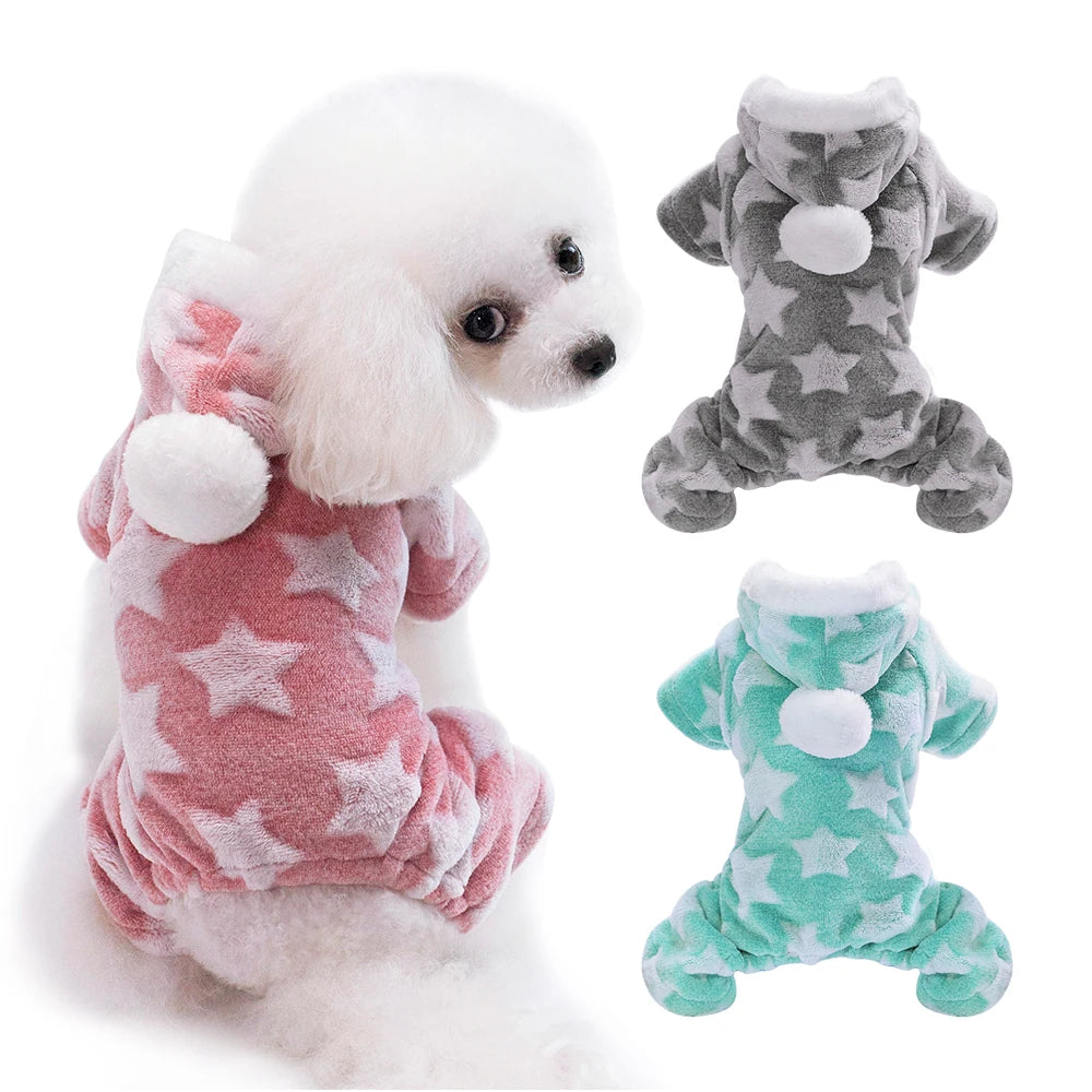 Fleece Dog Pajamas – Soft Winter Jumpsuit with Hood for Small & Medium Dogs and Cats