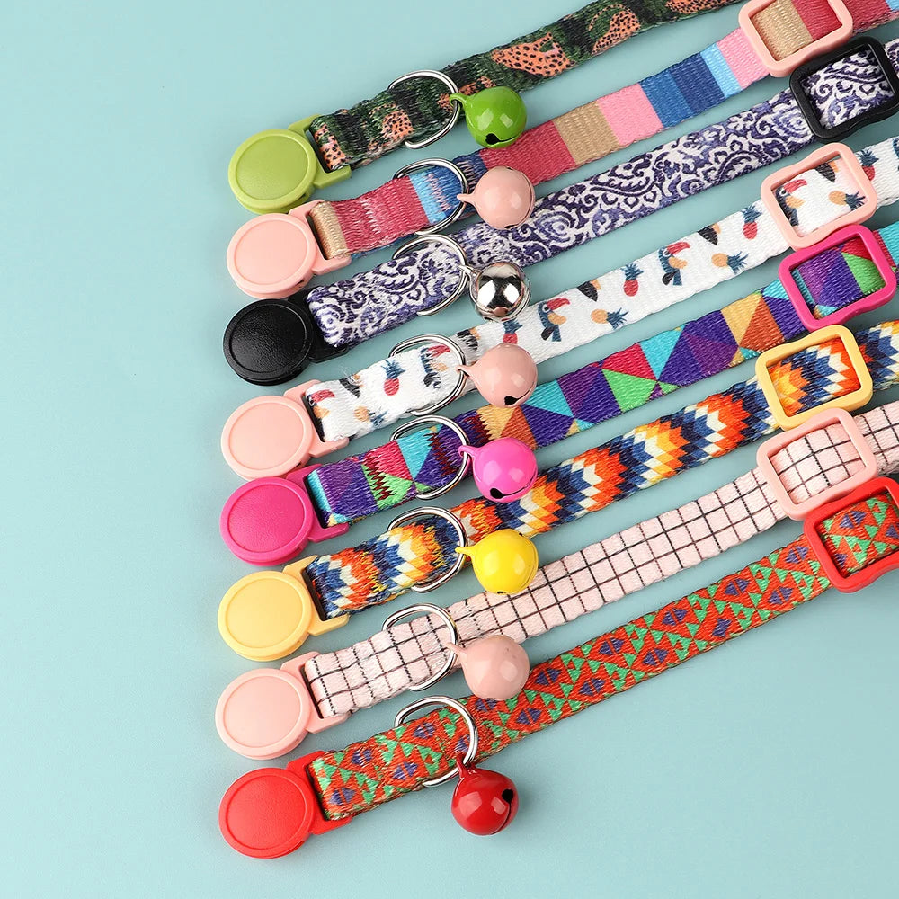Cute Adjustable Dog & Cat Collar with Bell – Nylon Pet Necklace for Small Dogs & Kittens