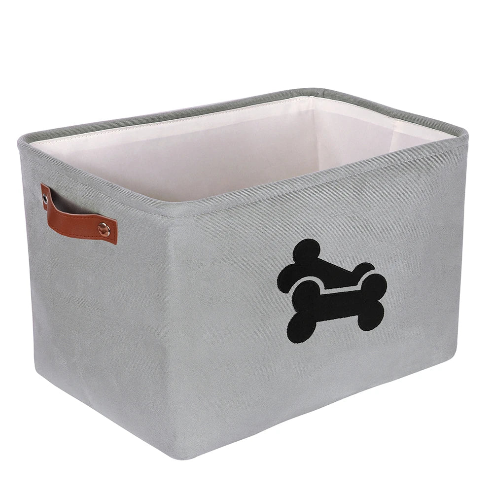 Large Capacity Foldable Dog Toy Storage Basket with Handles – Brown, Grey & Blue
