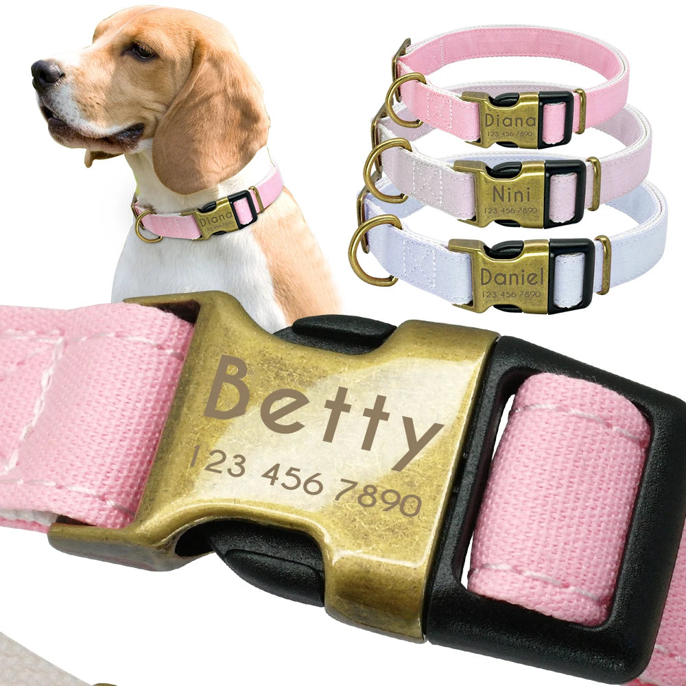 Adjustable Personalized Dog Collar – Custom Engraved Nylon Pet ID Collar | For Small, Medium & Large Dogs