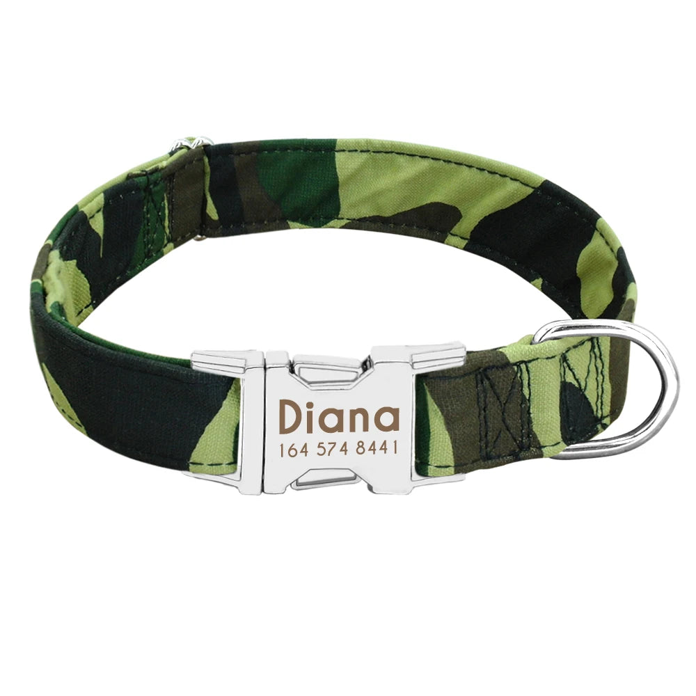 Personalized Nylon Dog Collar – Adjustable Custom Pet Collar with Engraved ID Tag for Medium & Large Dogs