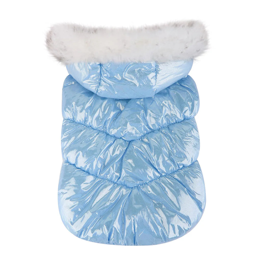 Warm Dog Clothes – Thick Cotton Winter Jacket with Fur Hood for Small & Medium Dogs