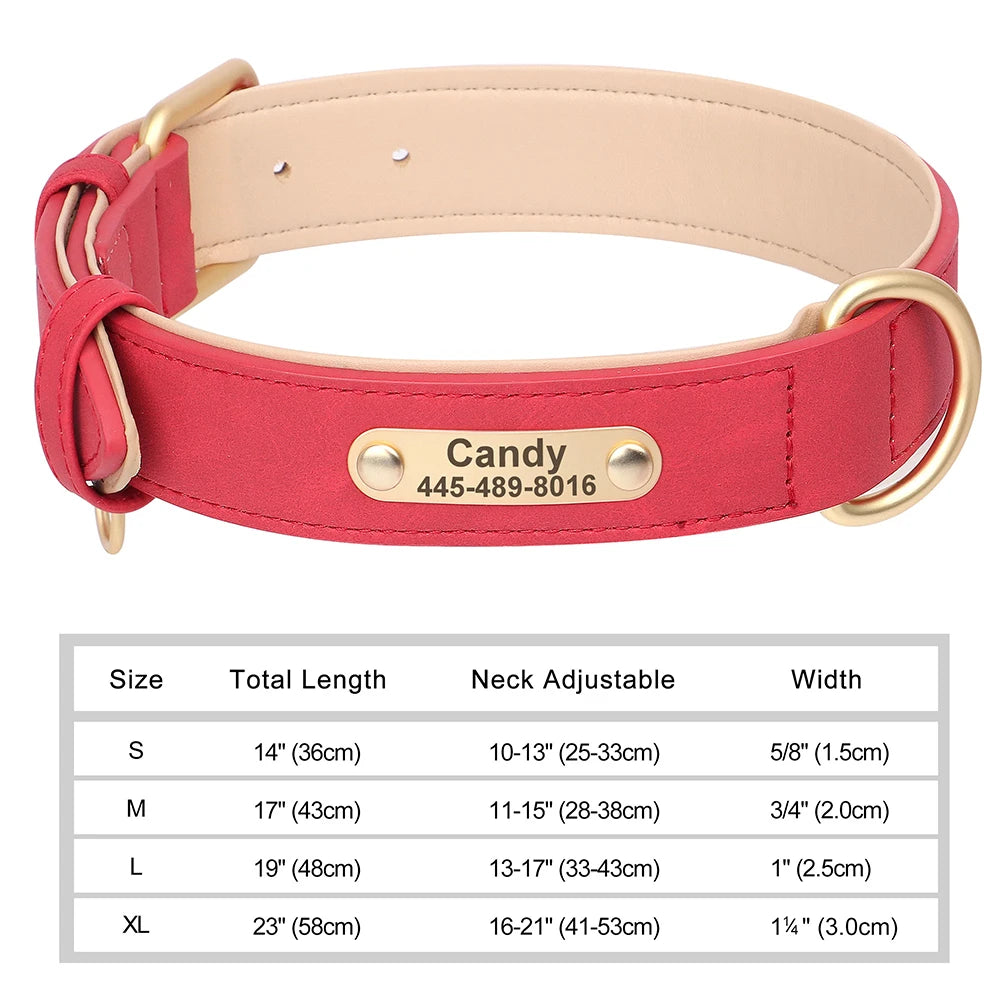 🐾 Personalized PU Leather Dog Collar – Custom Engraved Nameplate ID Tag 🐶