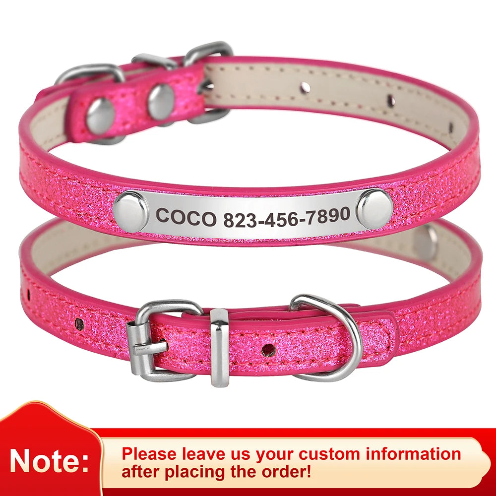 ✨ Personalized Glitter Pet Collar – Custom Engraved ID for Dogs & Cats ✨
