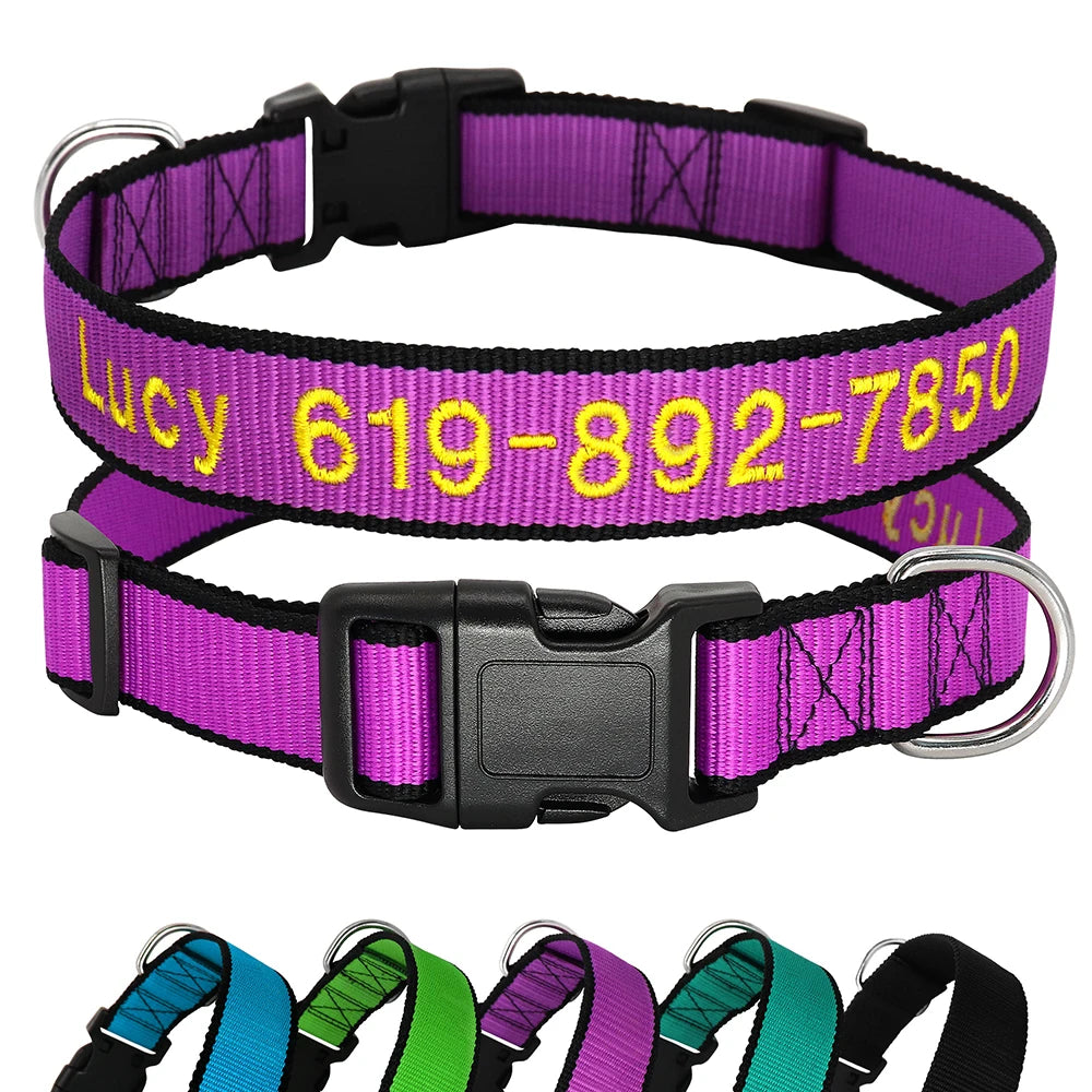 Personalized Embroidered Nylon Dog Collar – Custom Name & Phone ID – For Small, Medium & Large Dogs