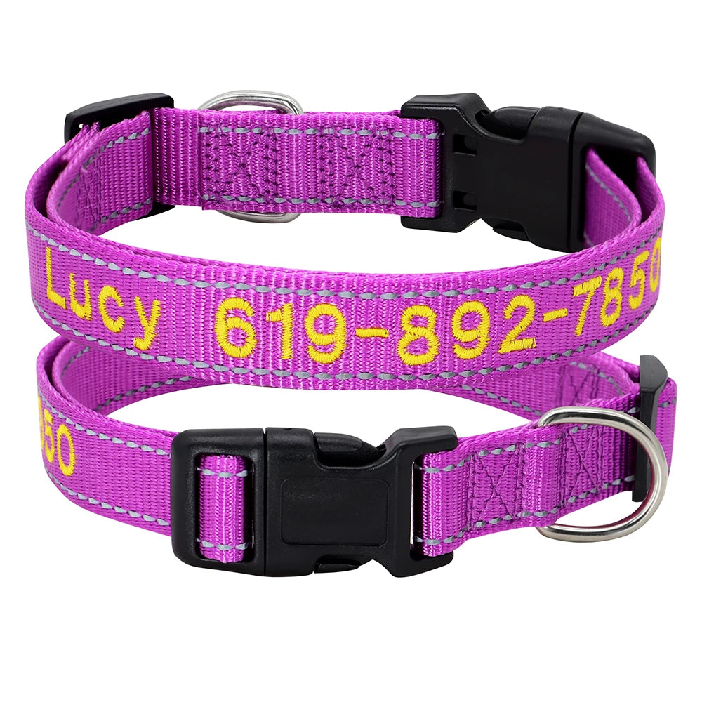 Reflective Personalized Nylon Dog Collar – Custom Embroidered ID Name & Phone – Reflective Adjustable Collar for Small, Medium & Large Dogs