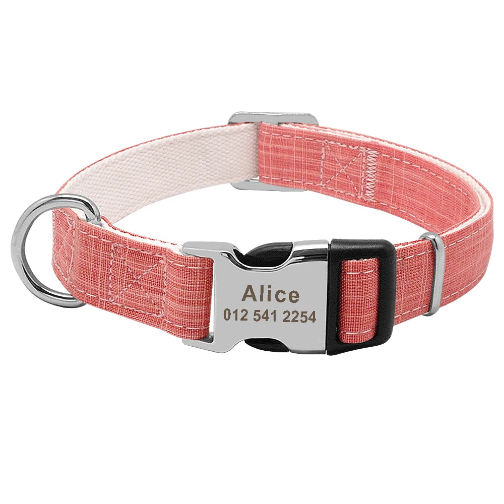 Personalized Dog Collar with Engraved Nameplate – Custom Nylon Collar for Dogs & Cats (S/M/L Sizes)