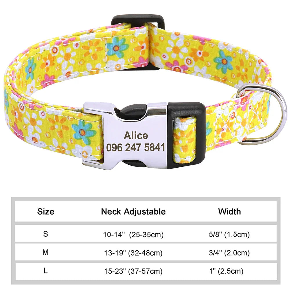 Personalized Nylon Dog Collar with Engraved Nameplate – Custom ID Tag for Small, Medium & Large Dogs
