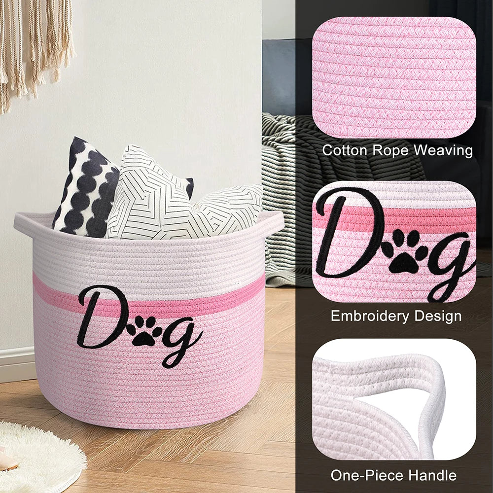 Durable Foldable Dog Toy Storage Basket – Pet Organizer Bin (Pink/Brown/Grey)