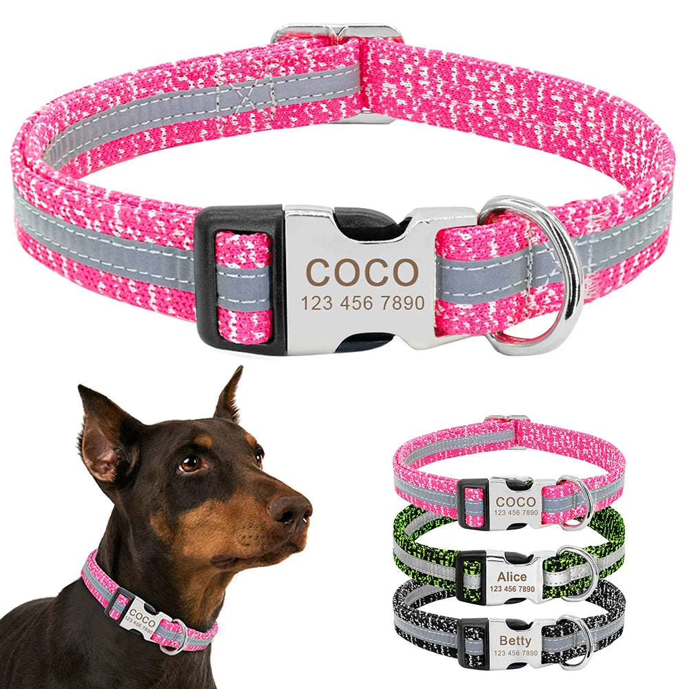 Adjustable Personalized Dog Collar – Custom Engraved Nylon Pet ID Collar | For Small, Medium & Large Dogs