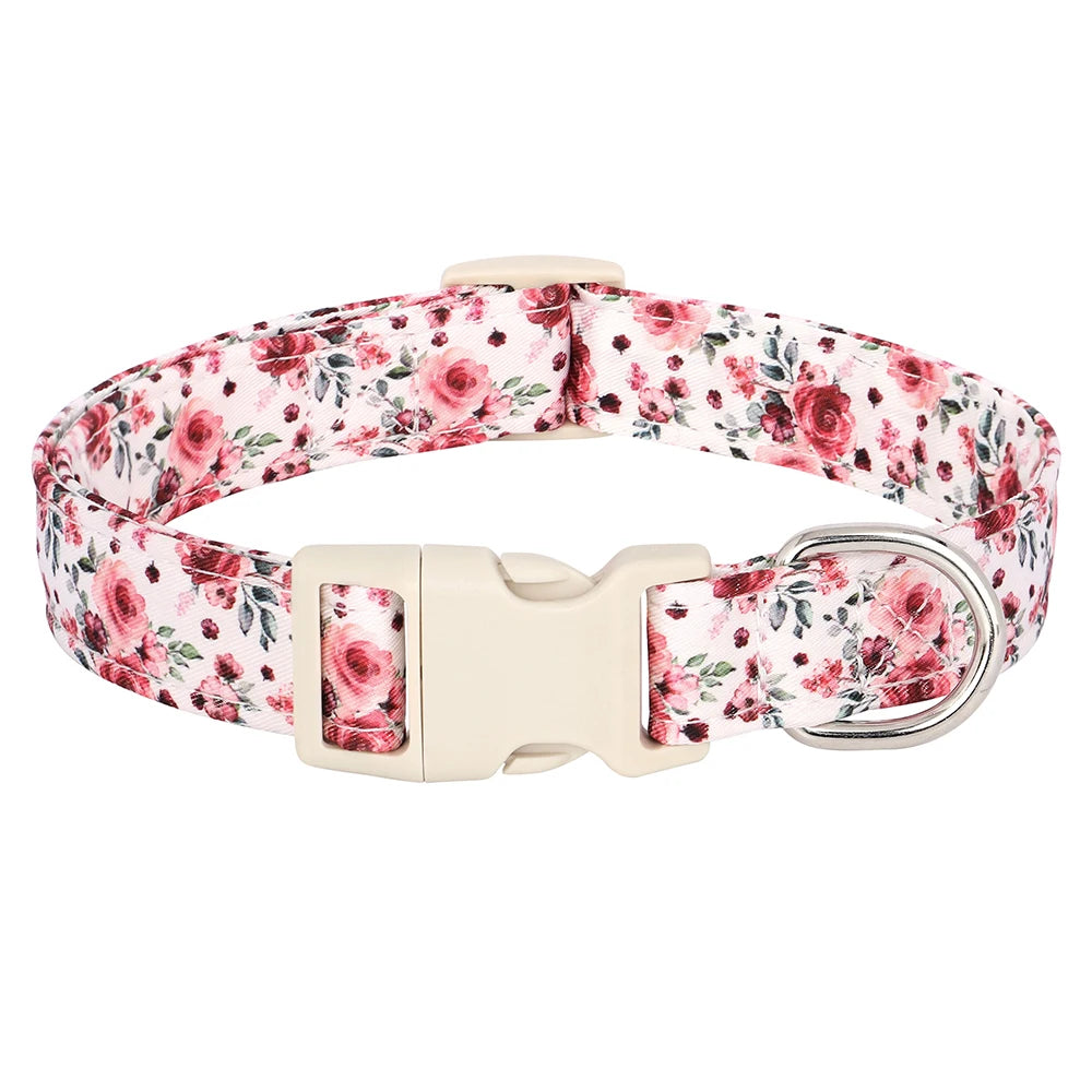 Fashion Floral Printed Nylon Dog Collar – Adjustable Spring Collar with Flower for Small & Medium Dogs (Pug, Chihuahua, Frenchie)