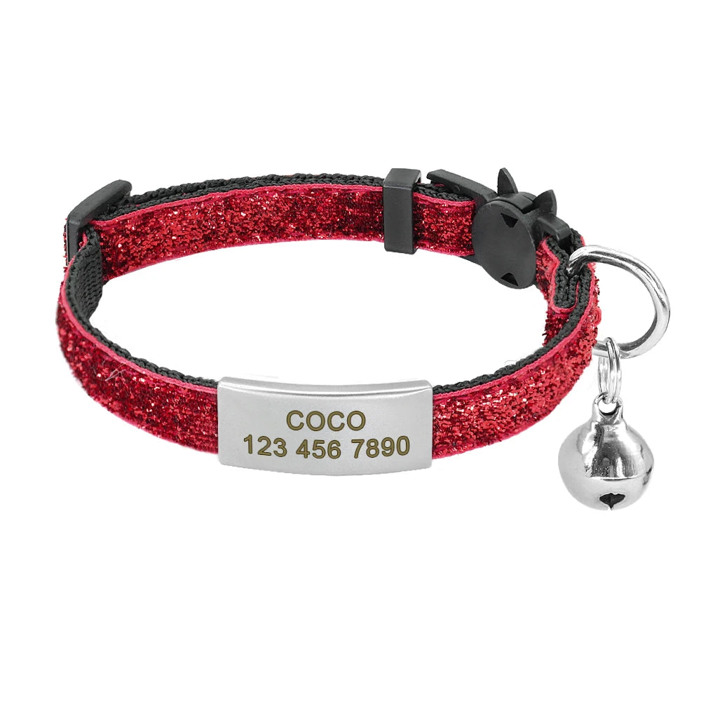 Personalized Cat Collar Free Engraved Pet ID Collars Adjustable Nylon Cat Necklace For Small Dogs Puppy Kitten With Cute Bell