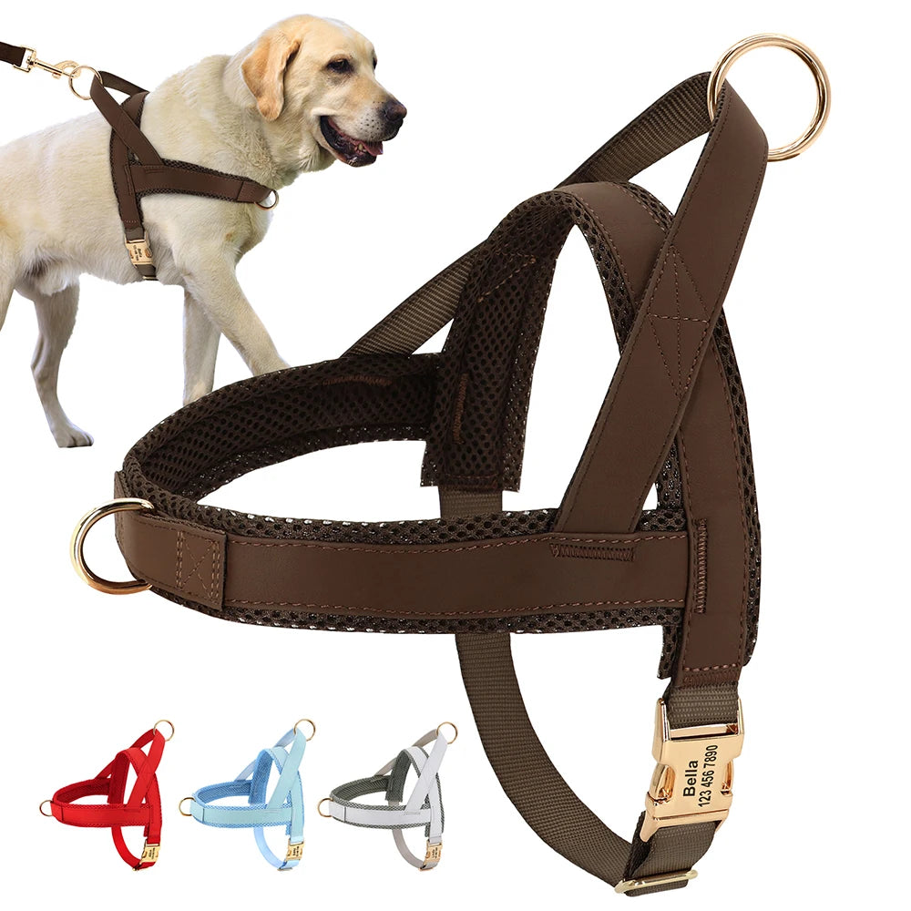 Personalized Nylon Dog Harness – No Pull Adjustable Vest with Free Engraving for Medium & Large Dogs