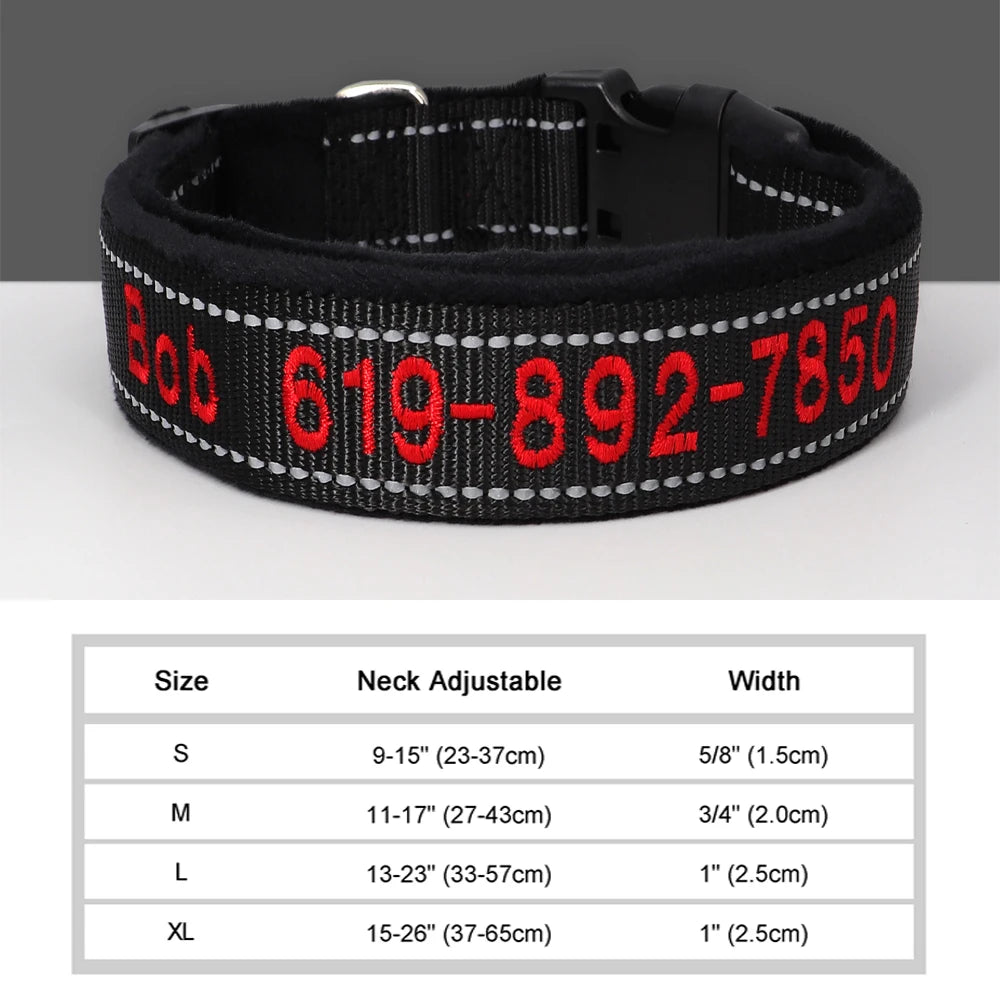 Personalized Embroidered Dog Collar – Reflective Nylon, Custom Name ID Tag – Small Medium Large Dogs