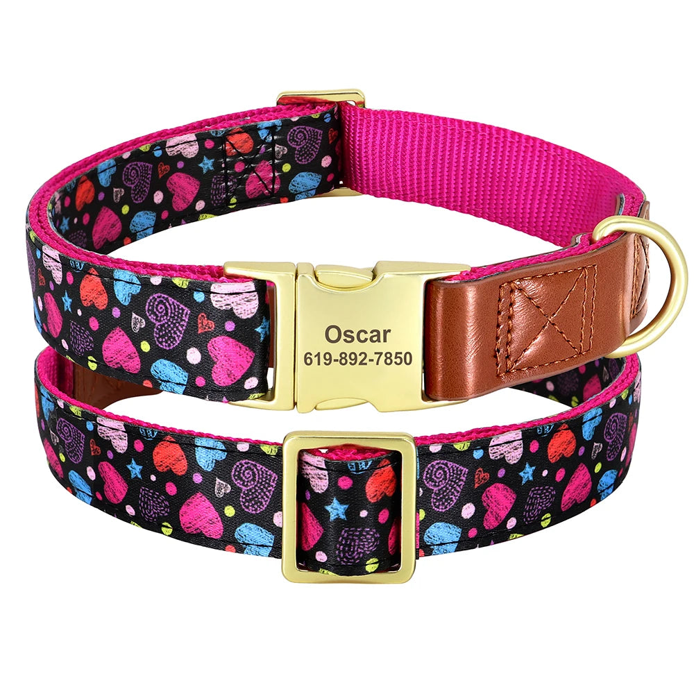 Personalized Dog Collar – Engraved Nylon &amp; PU Leather with Custom ID Tag