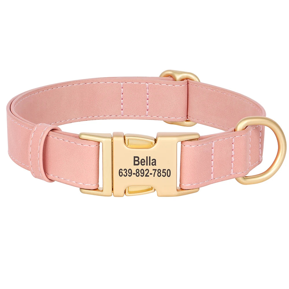 Custom Engraved PU Leather Dog Collar – Anti-Lost ID Tag Included