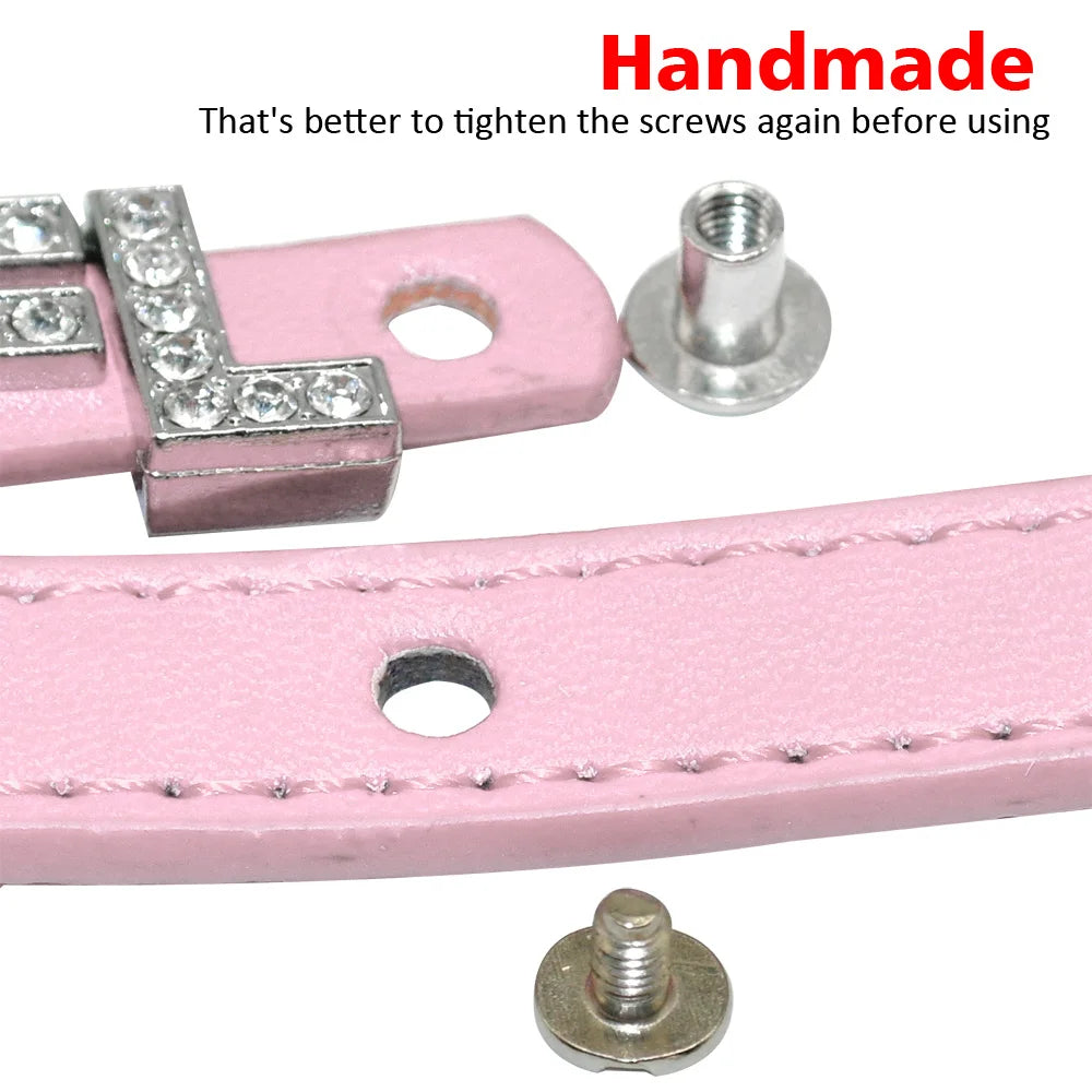 Bling Personalized Dog & Cat Collar – PU Leather Puppy Chihuahua Necklace with DIY Rhinestone Name & Free Charms