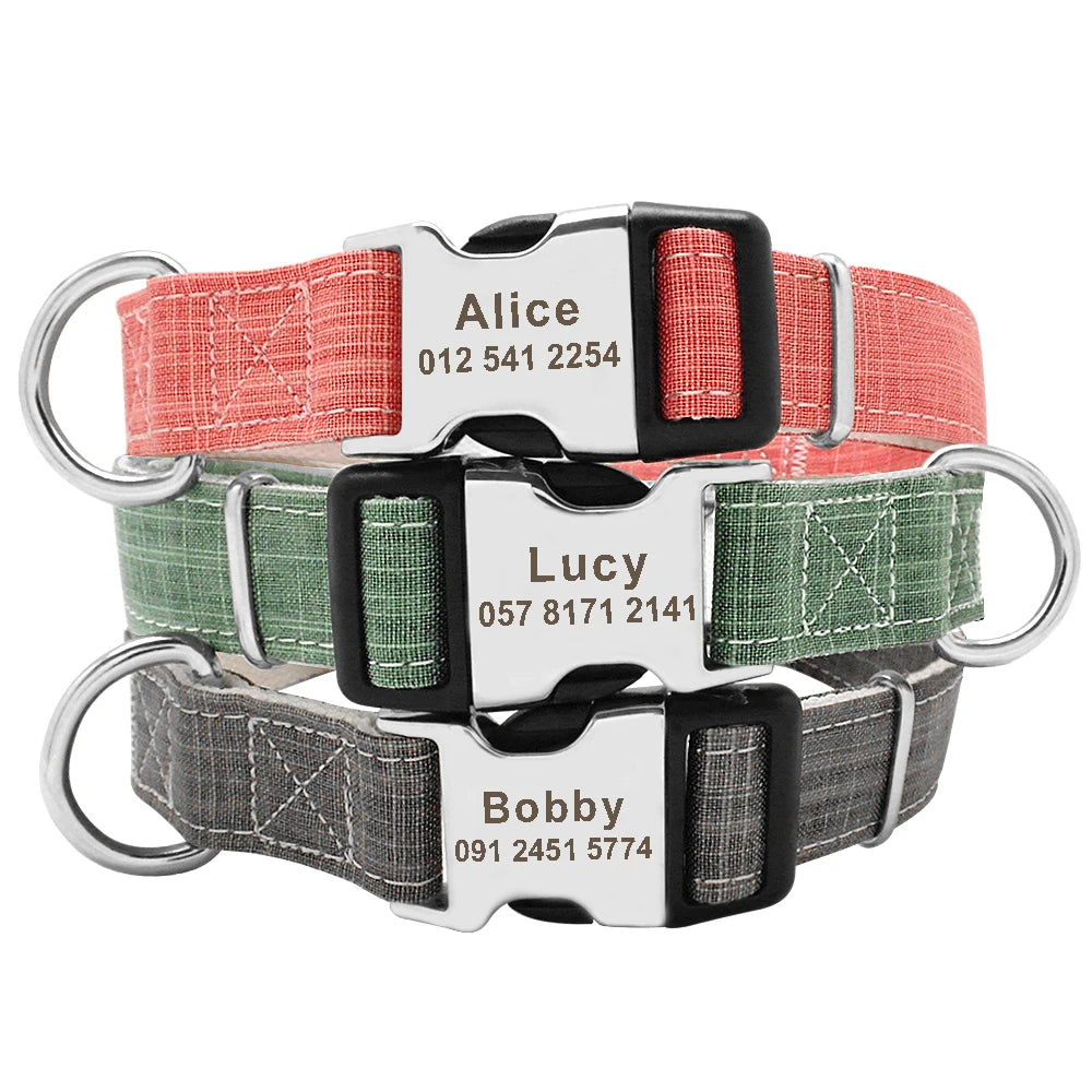 Personalized Dog Collar with Engraved Nameplate – Custom Nylon Collar for Dogs & Cats (S/M/L Sizes)