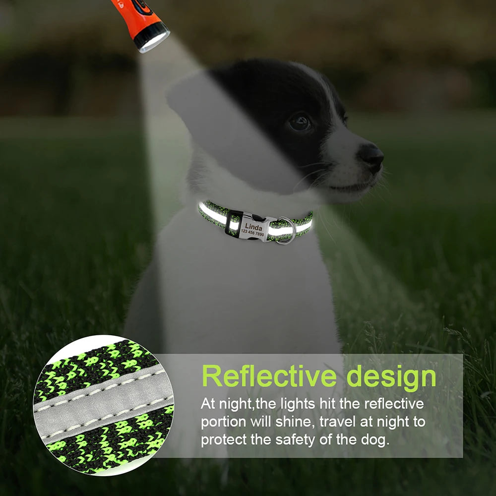 Adjustable Personalized Dog Collar – Custom Engraved Nylon Pet ID Collar | For Small, Medium & Large Dogs