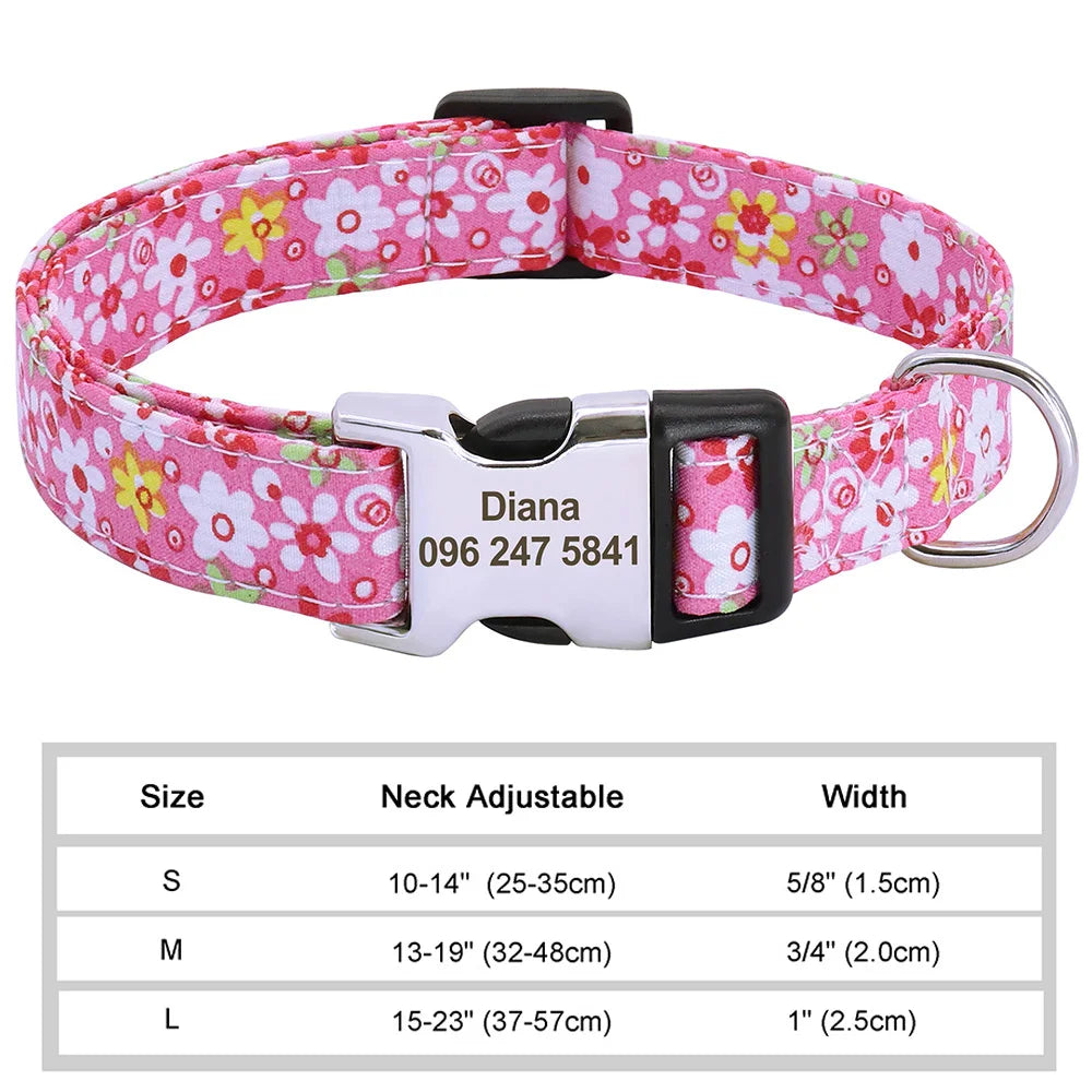 🎨 Personalized Nylon Dog Collar – Free Engraving, Adjustable Fit for Small to Large Dogs