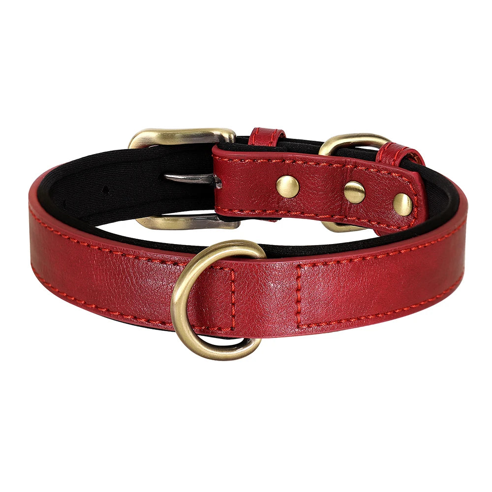 PU Leather Dog Collar – Soft Padded Adjustable Pet Collar for Small & Medium Dogs (Pitbull, French Bulldog) – S/M/L