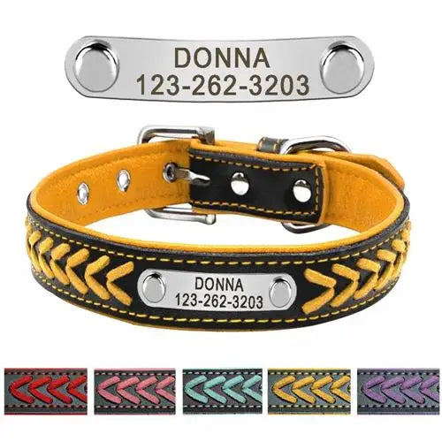 Custom Personalized Dog Collars – Engraved Nameplate ID Tag – Adjustable Nylon or Leather Collars for Small, Medium & Large Dogs – Anti-Lost, Durable & Stylish