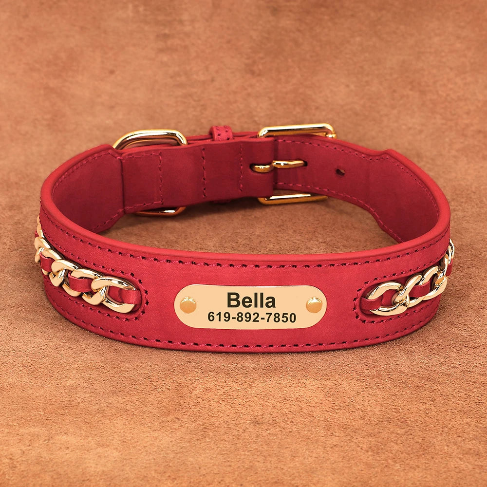 Custom Leather Dog Collar with Personalized Nameplate – Stylish & Durable ID Tag for Small to Large Dogs