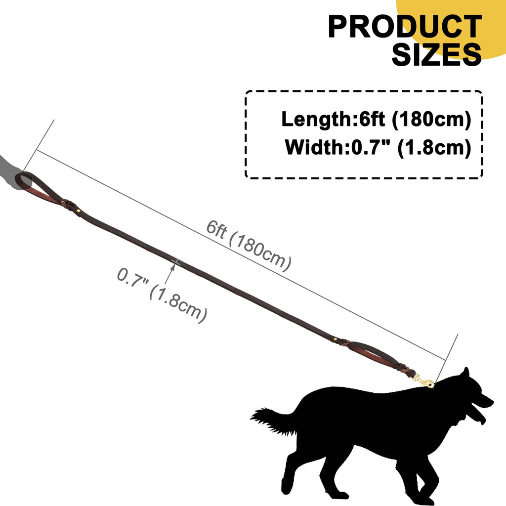 6ft Genuine Leather Dog Leash – Durable Training & Walking Lead for Medium & Large Dogs