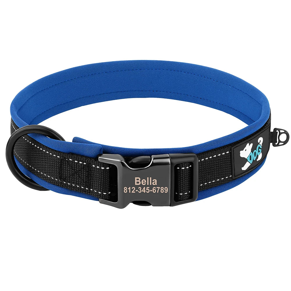 Adjustable Dog Collar - Personalized Reflective Padded Collar with Free Engraved ID Tag for Small, Medium & Large Dogs (Pitbull, Pug & More)