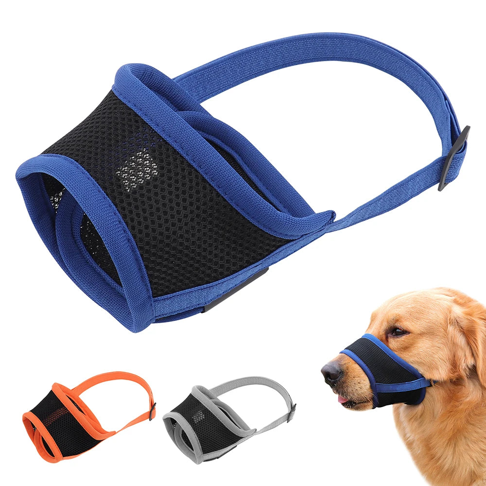 Adjustable Nylon Mesh Dog Muzzle – Soft Breathable Anti-Bark & Chew Training Muzzle for Small, Medium & Large Dogs