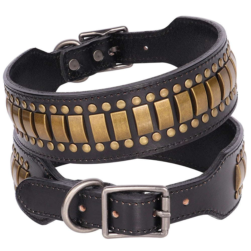 2-Inch Wide Luxury Leather Dog Collar with Durable Rivets – Stylish & Strong for Medium & Large Dogs