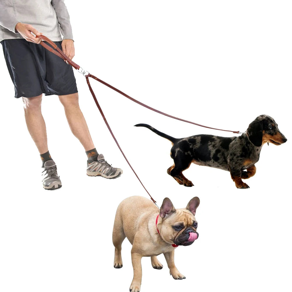 Double Dog Leash – Genuine Leather with 360° Swivel